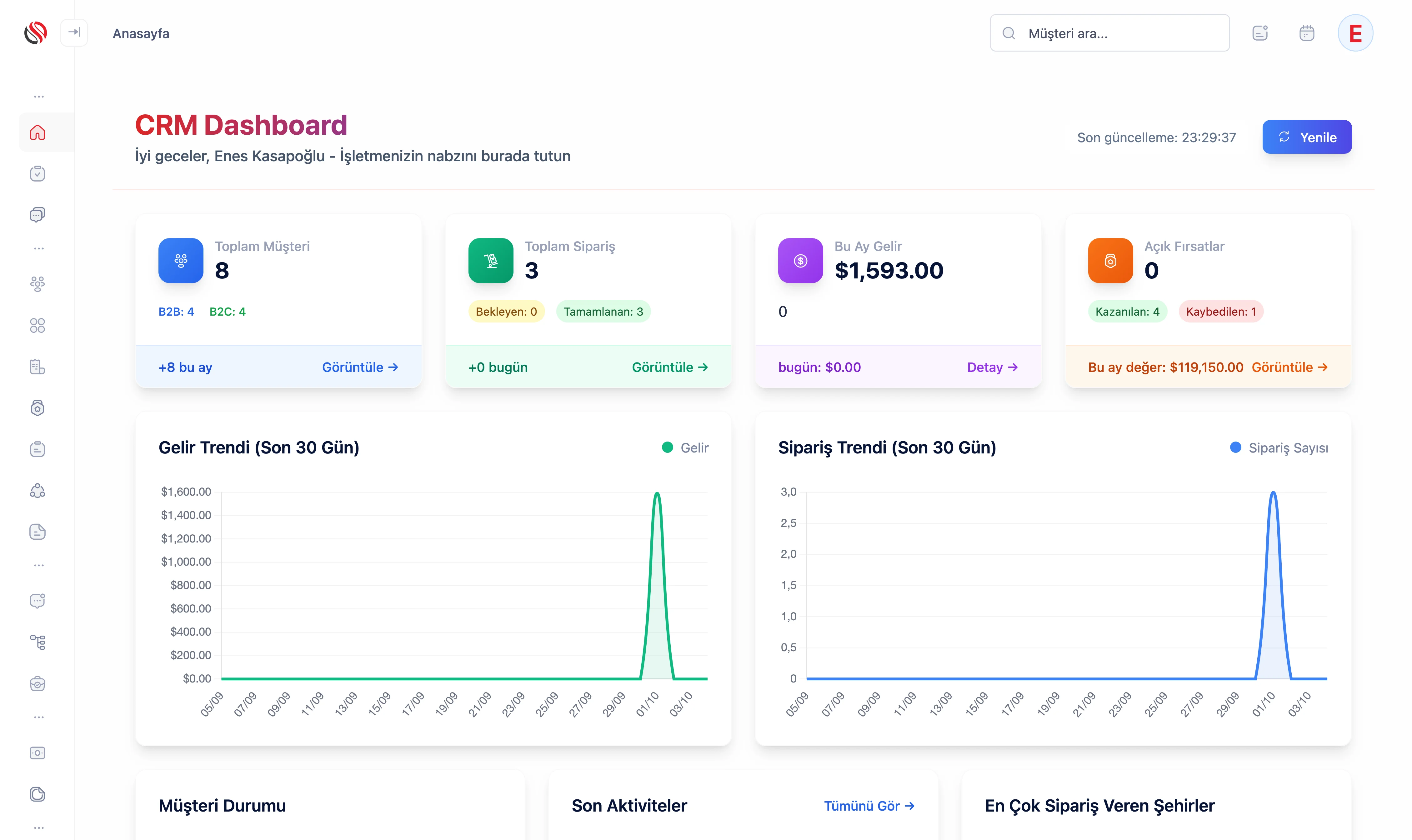 CRM Müşteri İlişkileri Yönetim Sistemi Ekran Görüntüsü - Solviera